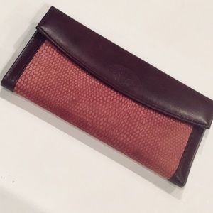 Vintage Anne Klein Leather Wallet Burgundy Rose Pebbled Suede Flap Snap Closure